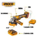 ESMERIL DE 1000W 4 1/2" 20V + 2 BATERÍAS 4.0AH + CARGADOR + ACCESORIOS - #CAGLI271532 - Imagen 2