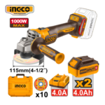 ESMERIL DE 1000W 4 1/2" 20V + 2 BATERÍAS 4.0AH + CARGADOR + ACCESORIOS - #CAGLI271532