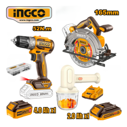 KIT TALADRO ATORNILLADOR + CIRCULAR 6 1/2" + BATIDORA 20V - #COSLI240583