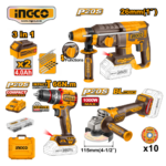 KIT 3PZ ROTOMARTILLO 2.5J + TALADRO PERCUTOR 66NM + ESMERIL 4 1/2" - #COSLI241198