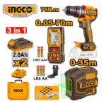 KIT TALADRO PERCUTOR 76NM + NIVEL LÁSER 2 LÍNEAS + MEDIDOR LÁSER 70M - #COSLI250511