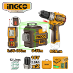 KIT NIVEL 12 LÍNEAS + WINCHA LÁSER 100M + TALADRO PERCUTOR 60NM - #COSLI250101