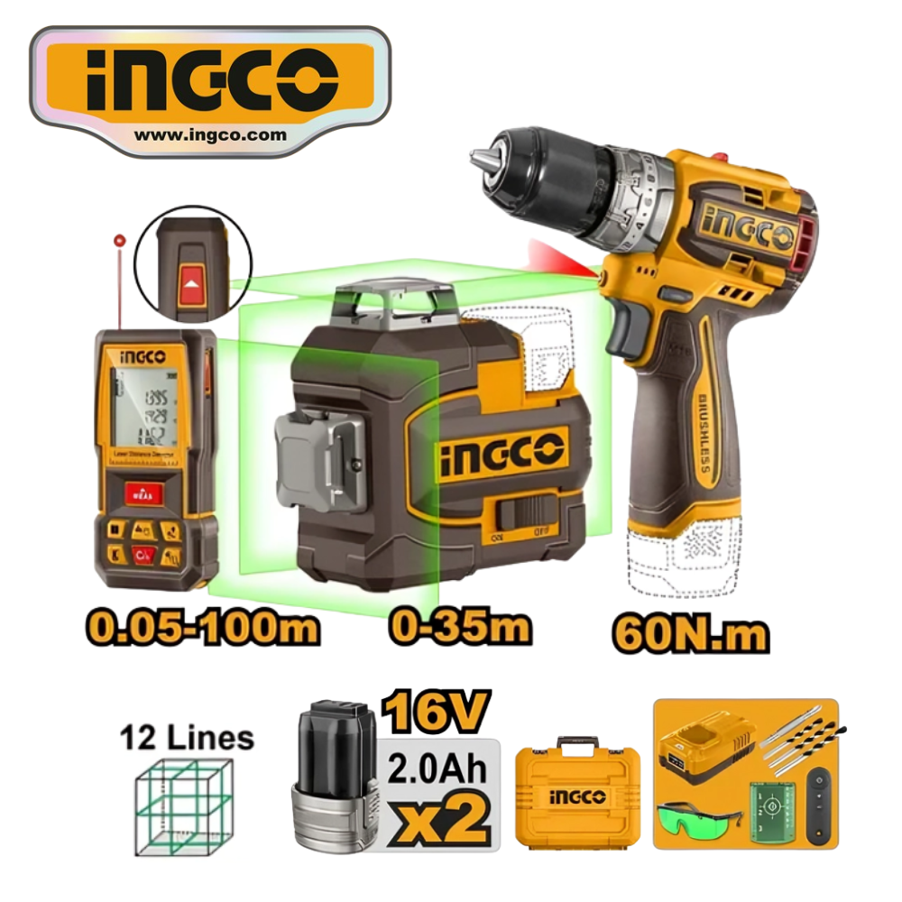 COSLI250101 web KIT NIVEL 12 LÍNEAS + WINCHA LÁSER 100M + TALADRO PERCUTOR 60NM - #COSLI250101 - Imagen 1