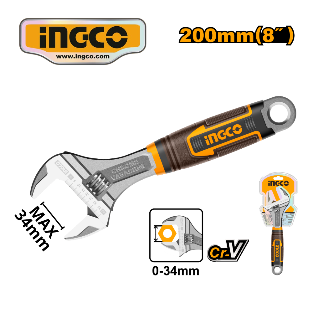 HADW131088 web LLAVE AJUSTABLE CON MANGO DE GOMA DE 8"- #HADW131088 - Imagen 1