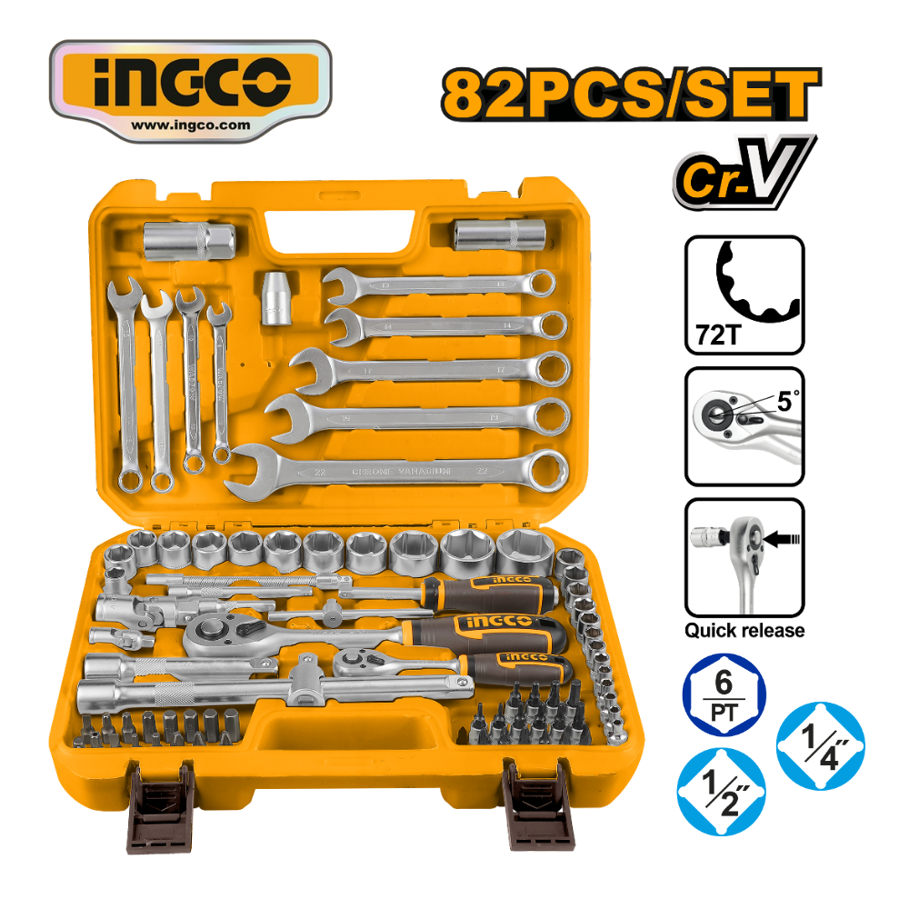 HKTS42802 web JUEGO DE DADOS, PUNTAS Y LLAVES 82PZ (1/4" - 1/2") - #HKTS42802 - Imagen 1