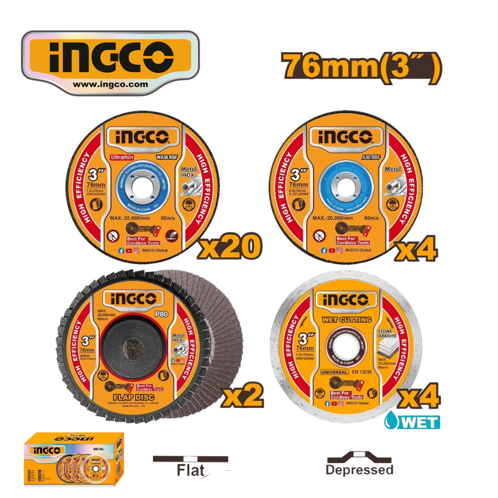 MCD07630 web SET 30 DISCOS DE 3" CORTE METAL/FLAP/CONCRETO/DESBASTE - #MCD07630 - Imagen 1