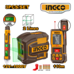 KIT NIVEL LÁSER 2 LÍNEAS + MEDIDOR LÁSER 110M + PROBADOR DE CORRIENTE - #COS260203