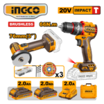 KIT MINI AMOLADORA DE 3" + TALADRO PERCUTOR 66NM + ACCESORIOS - #CKLI20255