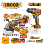 KIT TALADRO PERCUTOR 66NM + AMOLADORA 1200W + 2BATERÍAS 4.0AH + CARGADOR + ACCESORIOS - #CKLI20256