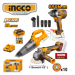 KIT 3PZ LLAVE DE IMPACTO 850NM + AMOLADORA 900W + ASPIRADORA + ACCESORIOS - #COSLI240789