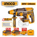 ROTOMARTILLO SDS PLUS 20V 24MM 2.4J + 2 BATERÍAS 4.0AH + 1 CARGADOR 4.0AH + ACCESORIOS - #CRHLI202482