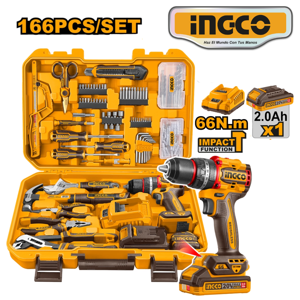 HKTHP41662 web SET TALADRO PERCUTOR 66NM + 166 ACCESORIOS - #HKTHP41662 - Imagen 1