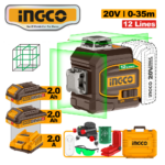 NIVEL LÁSER VERDE 12LINEAS 3D 35MT + 2 BAT 2.0AH + CARG 2.0AH + ACCESORIOS + MALETIN - #HLL3012165